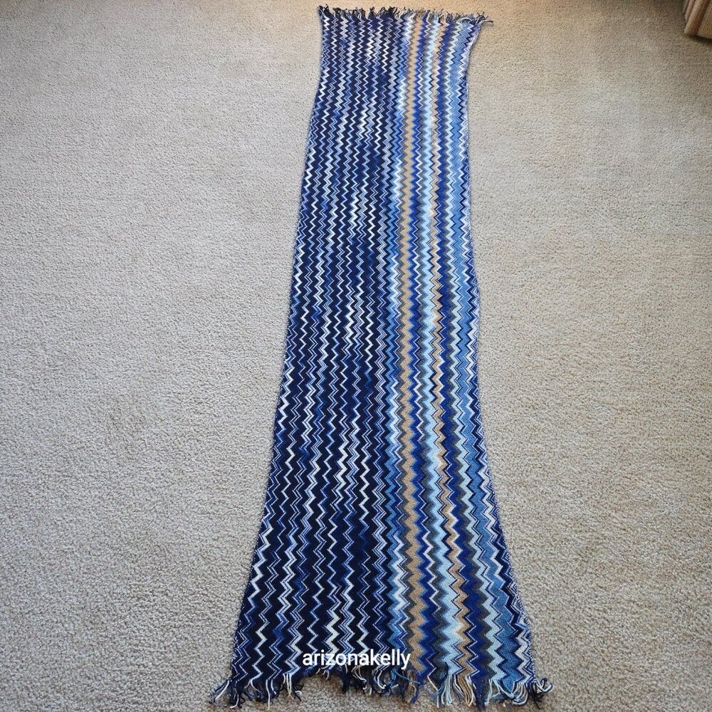 MIssoni 100% Wool Blue Zig Zag Scarf - Picture 15 of 15